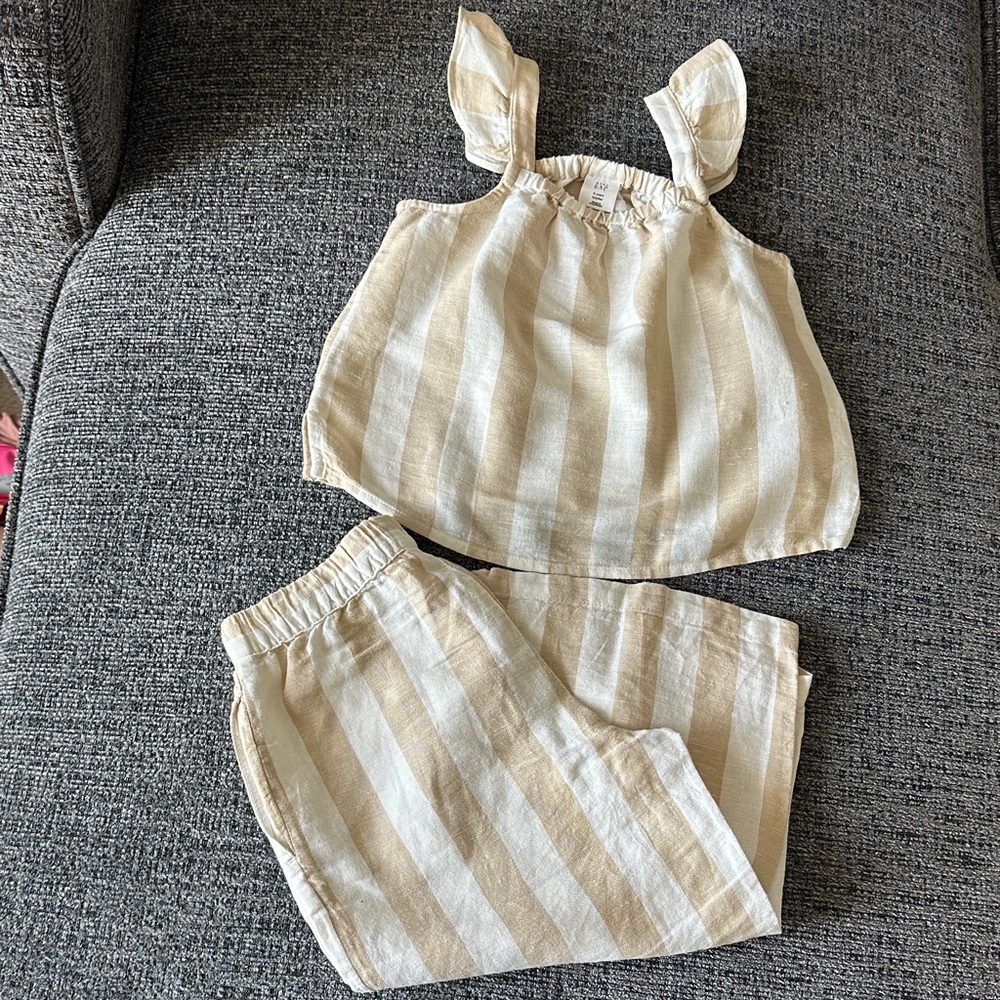Striped Linen-Look Tank & Pants Set in Cream and Tan
